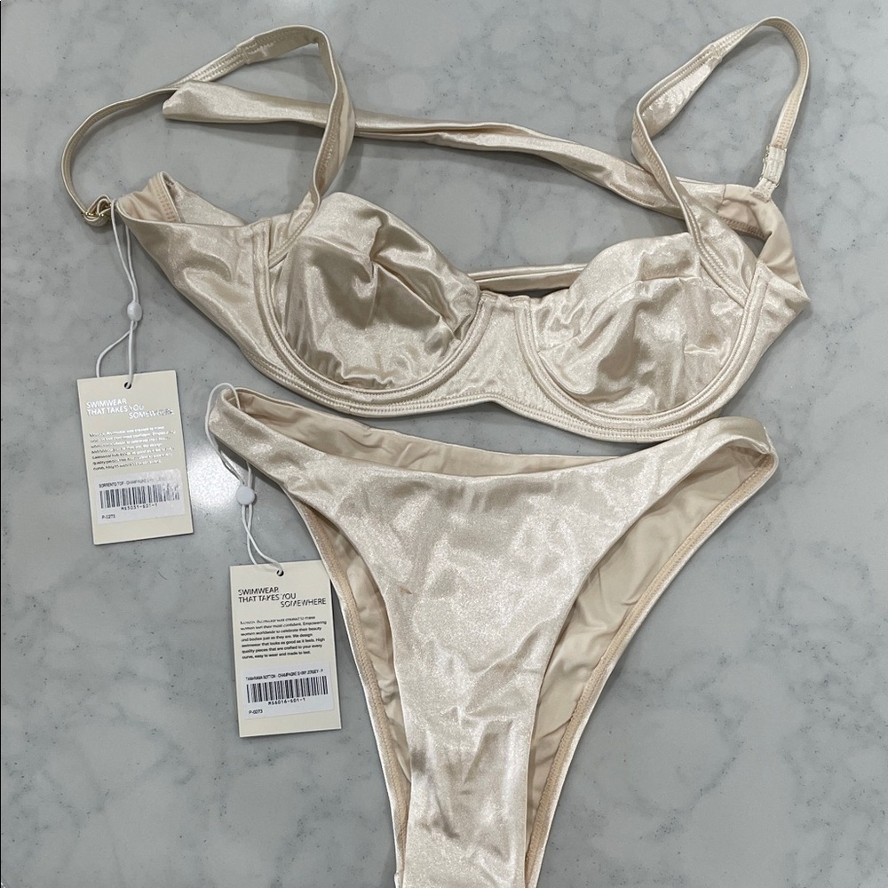 Monday Swimwear Champagne shiny jersey bikini set
